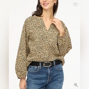 NWT J.Crew Leopard Printed Popover Top Blouse Cashew Rustic Canoe Small S
